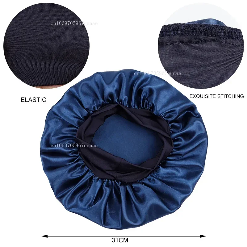 Gorro para dormir de ala ancha y liso de satén elástico alto, gorro con banda elástica para la cabeza Unisex, gorro para el cuidado del cabello, gorro para dormir de noche