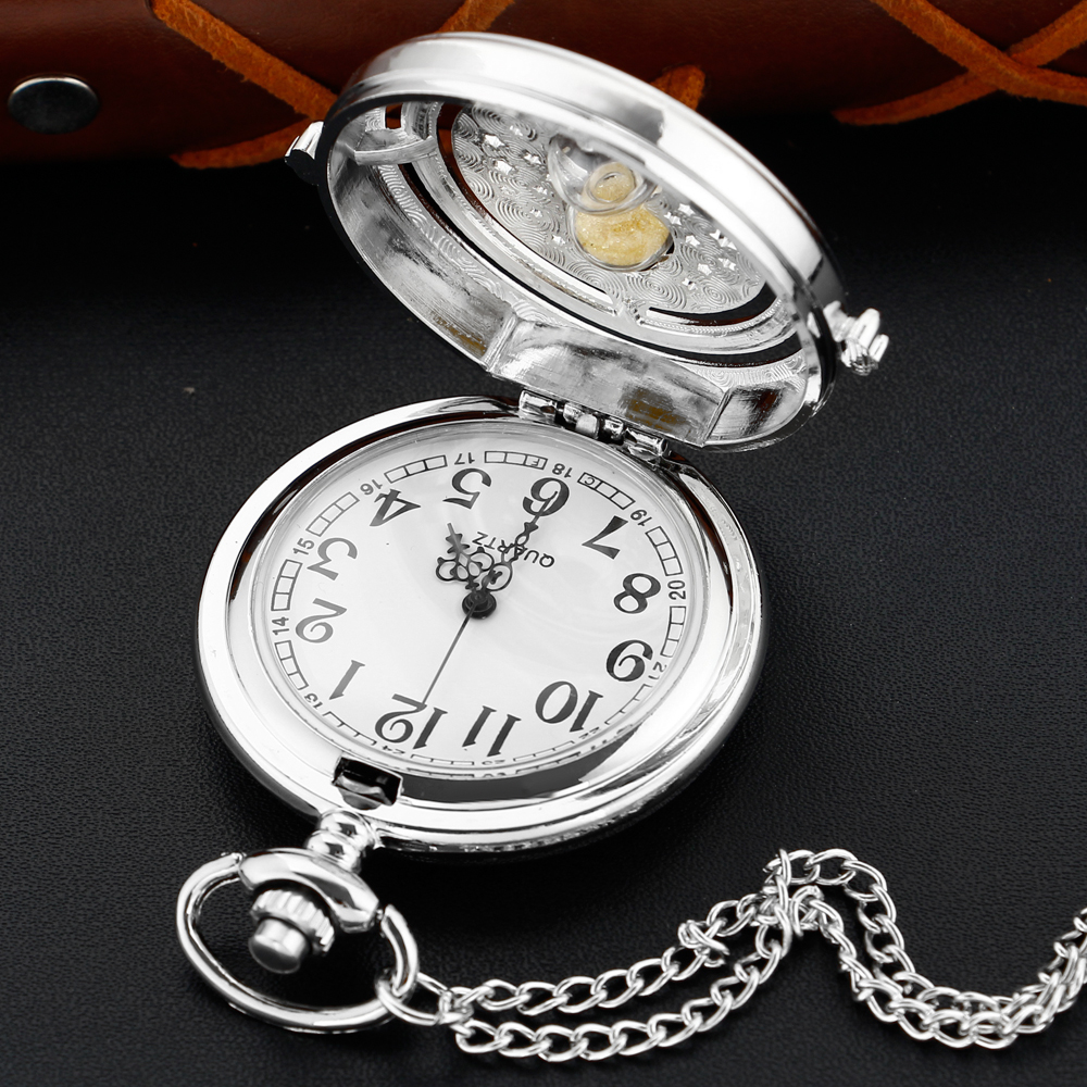 Reloj de bolsillo de cuarzo con cadena Sun Moon Time, colgante Retro para hombres y mujeres, collar, accesorios, reloj, el mejor recuerdo