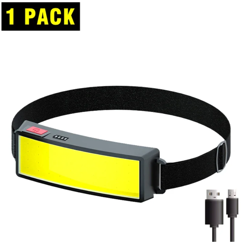 Potente linterna frontal COB tipo c/USB, linterna frontal recargable con batería integrada, linterna para acampar y pescar al aire libre, antorcha impermeable