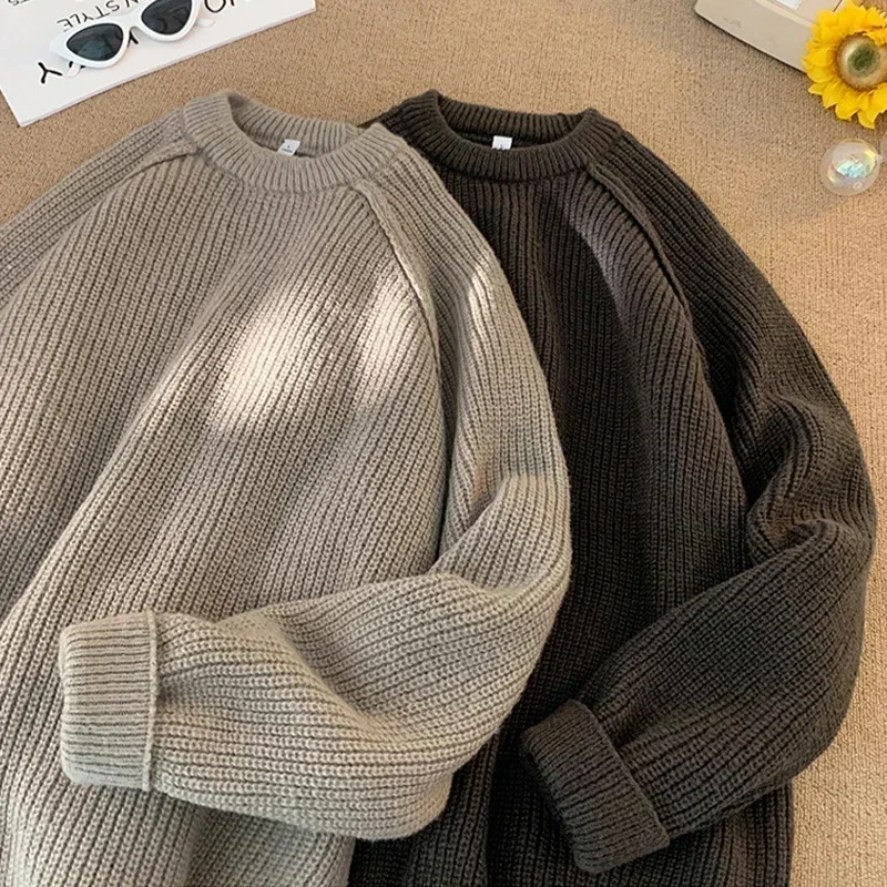 Suéteres de marca TFETTERS tendencia 2025 para hombre Otoño Invierno Color sólido empalme suelto cuello redondo jersey de gran tamaño nuevo hombre ropa de movimiento