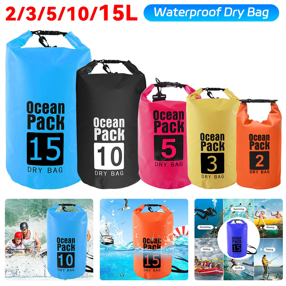 2l 3l 5l 10l 15l saco seco à prova dwaterproof água saco de natação dobrável pacote de armazenamento de praia caiaque rafting rio trekking saco de água flutuante
