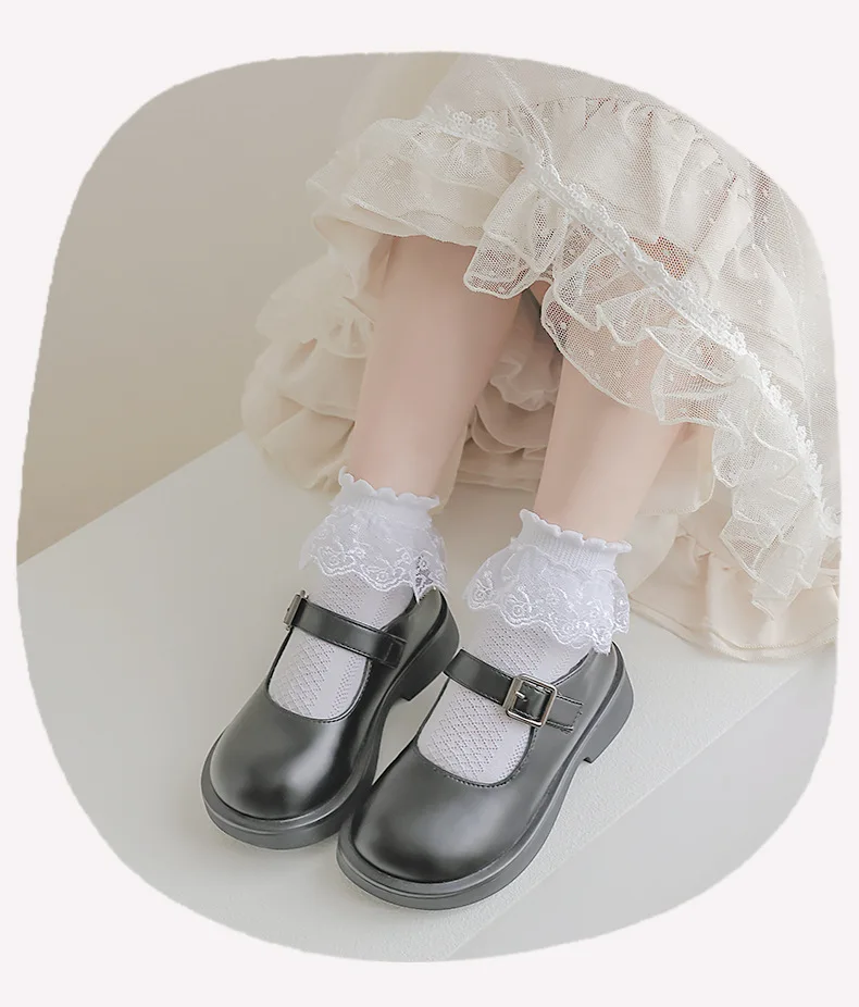 Calcetines de encaje para niños de ballet, calcetines de algodón para niñas, calcetines cortos finos de princesa de encaje japonés de verano, danza blanca para bebés