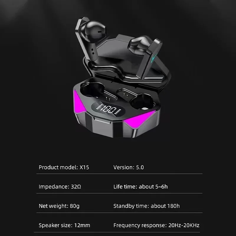X15 도매 Tws 이어폰 블루투스 무선 상자 V5.1 귀 헤드폰 Blutooth 보청기 스포츠 게이머 헤드셋 전화