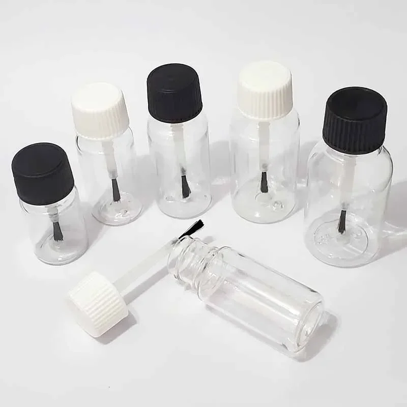 5/10 Uds 5ml 10ml 15ml 20ml 30ml botellas de plástico para esmalte de uñas envases cosméticos vacíos botella de muestra de líquido transparente con cepillo