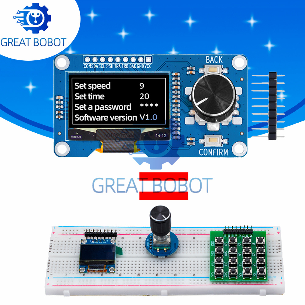 Pantalla oled blanca y azul BS de 0,96/1,3 pulgadas combinada con módulo codificador rotatorio EC11, interfaz IIC para arduino