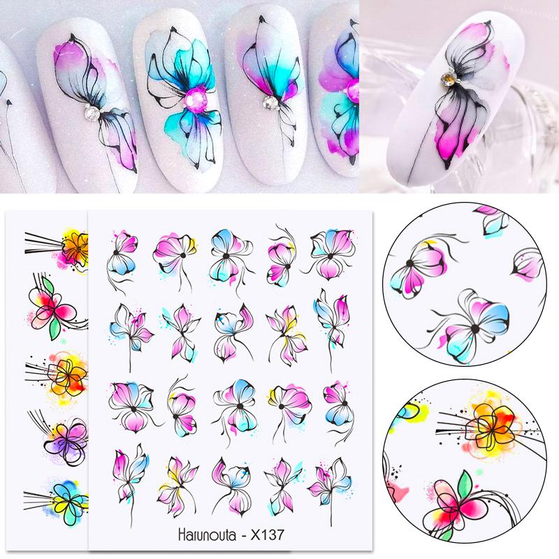 1Pc 3D Nail Sticker Colorful Pattern Press on Nail Decals Wave Gold Ink Blooming Marble Design Slider DIY Nail Art Decorations