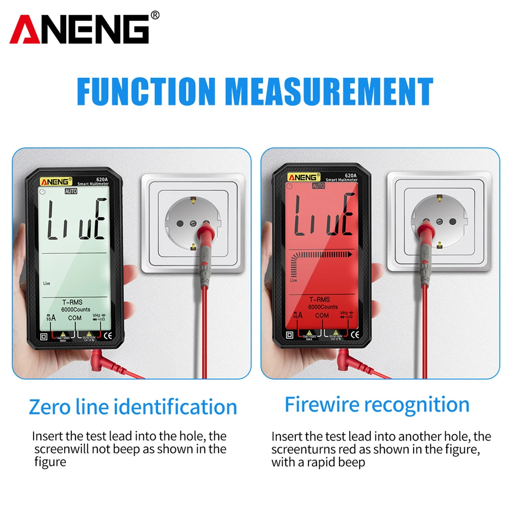 ANENG-multímetro inteligente Digital, probadores de transistores, medidor de capacitancia eléctrica automática, resistencia a la temperatura, 620A, 6000 recuentos