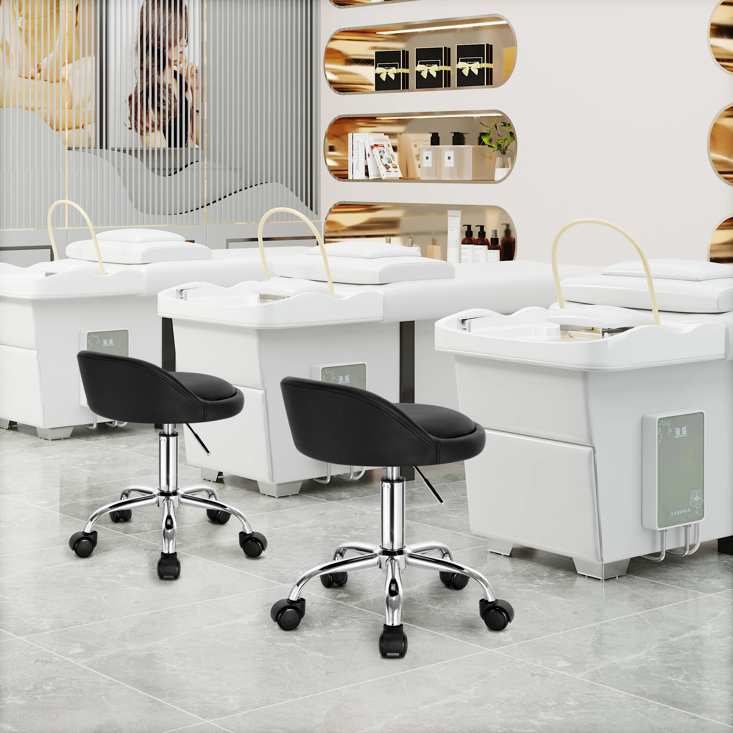 WOLTU – tabouret de bureau pivotant avec roulettes, chaise d'ordinateur réglable en hauteur avec dossier bas, tabouret de travail à bascule
