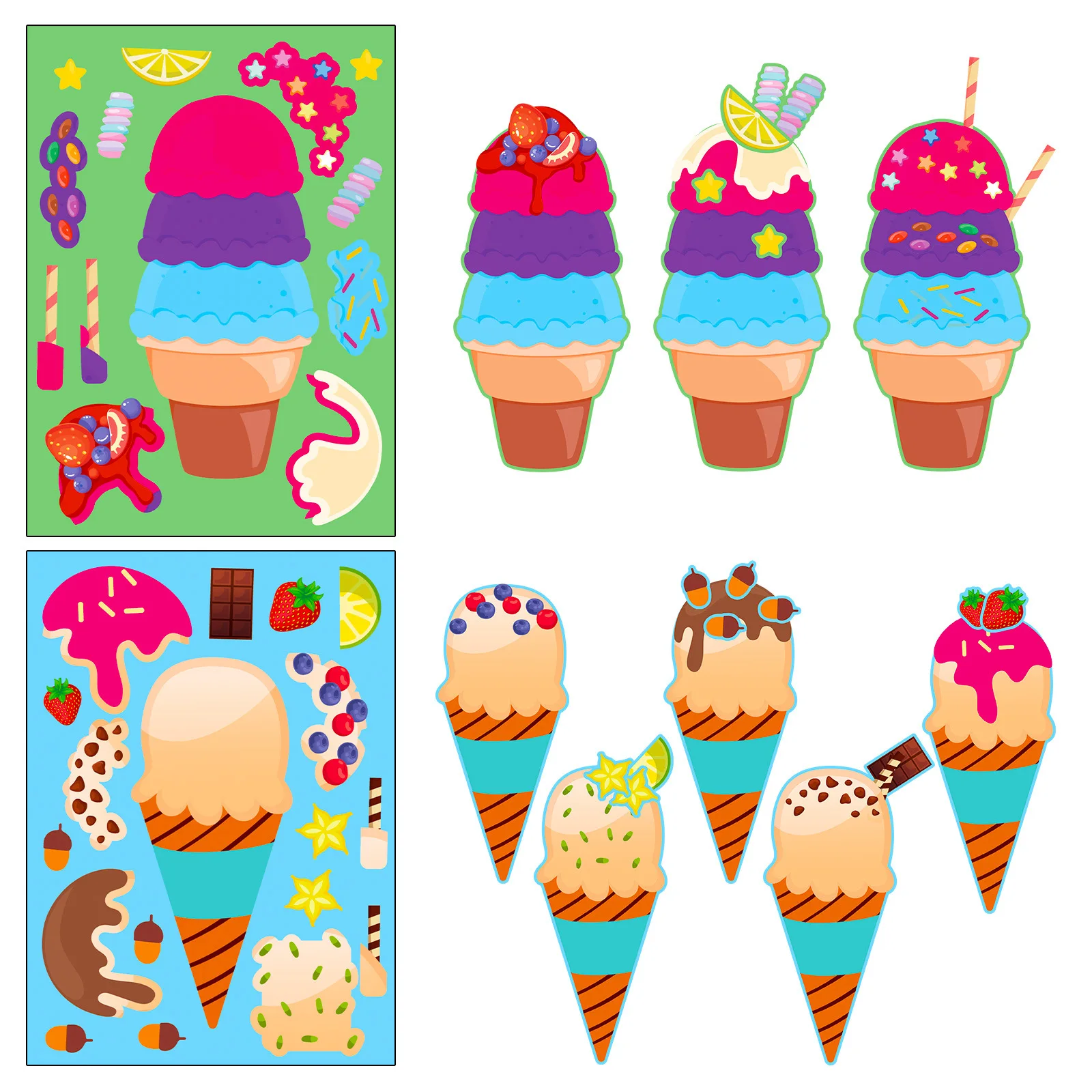 6 個アイスクリームデザート DIY かわいい食品漫画パズルステッカークリエイティブ甘い顔変更ステッカー子供のおもちゃ
