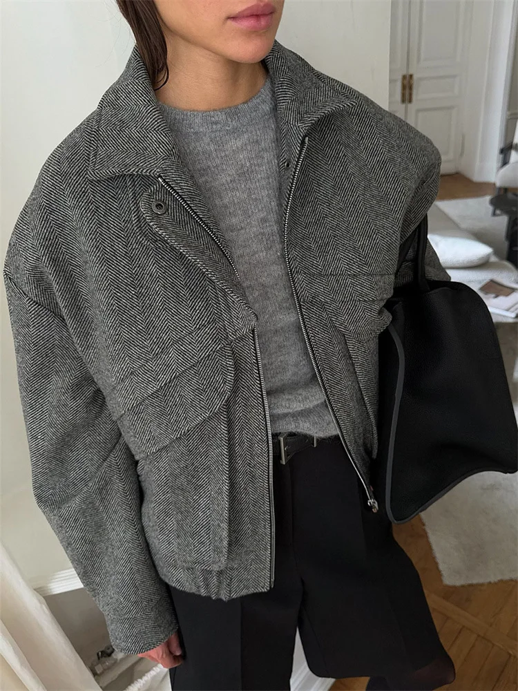 Tossy Herbst Grau Zipper Outwear Jacken Weibliche Feste Lose Patchwork Hohe Taille Gestellte Top Mantel Streetwear frauen Y2k Jacken