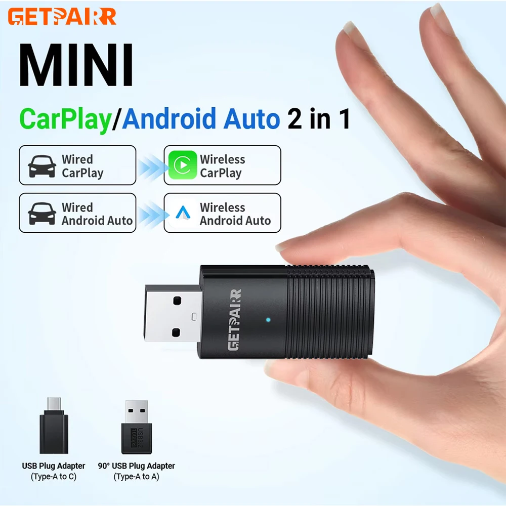 GetPairr Беспроводной CarPlay Dongle Android Auto Мини-адаптер Plug and Play WiFi Быстрое подключение Универсальный для автомобилей с проводным Carplay