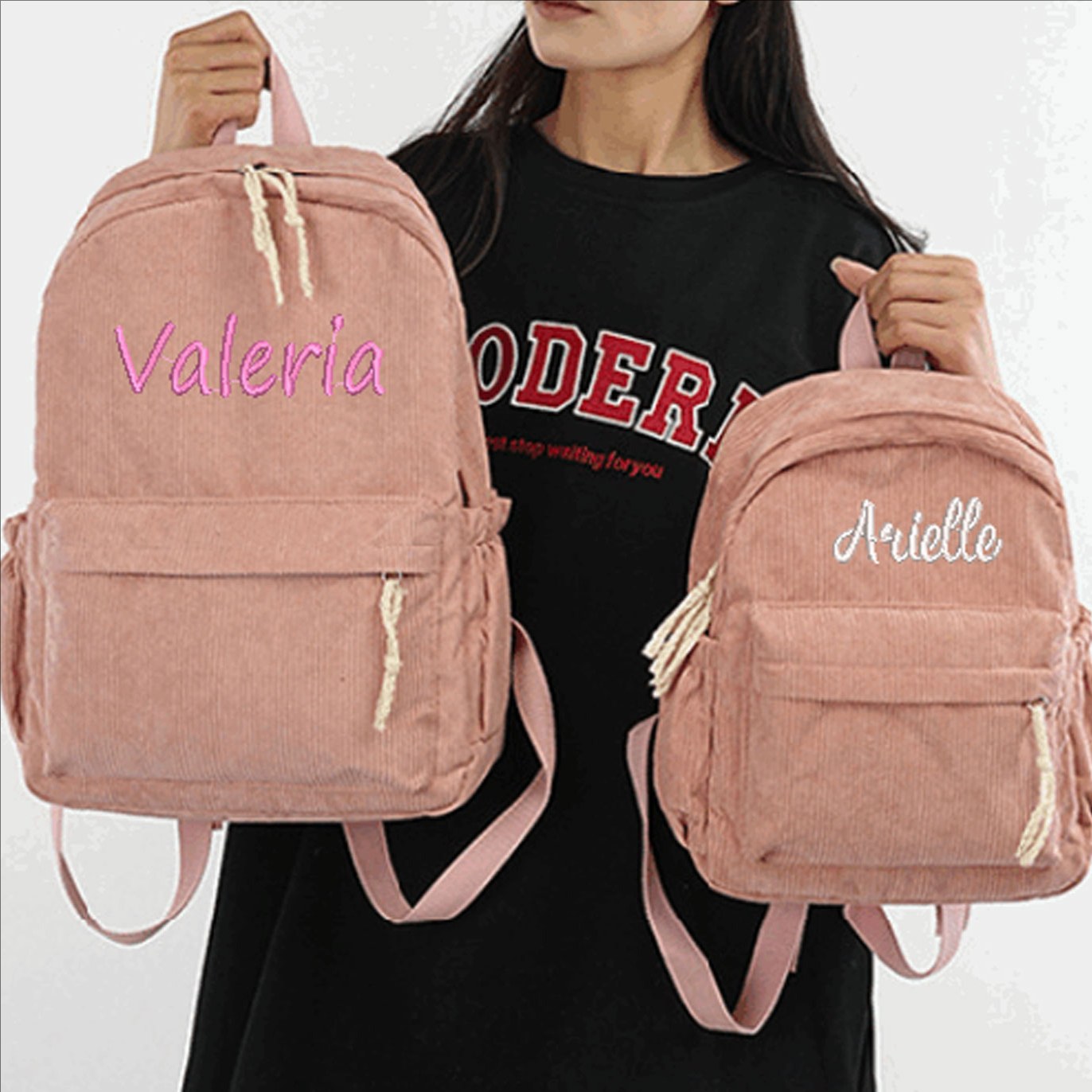 Школьный рюкзак на заказ, новинка 2025, модный вельветовый гладкий рюкзак на молнии, индивидуальное уникальное имя, большой вместительный дорожный рюкзак, походный рюкзак