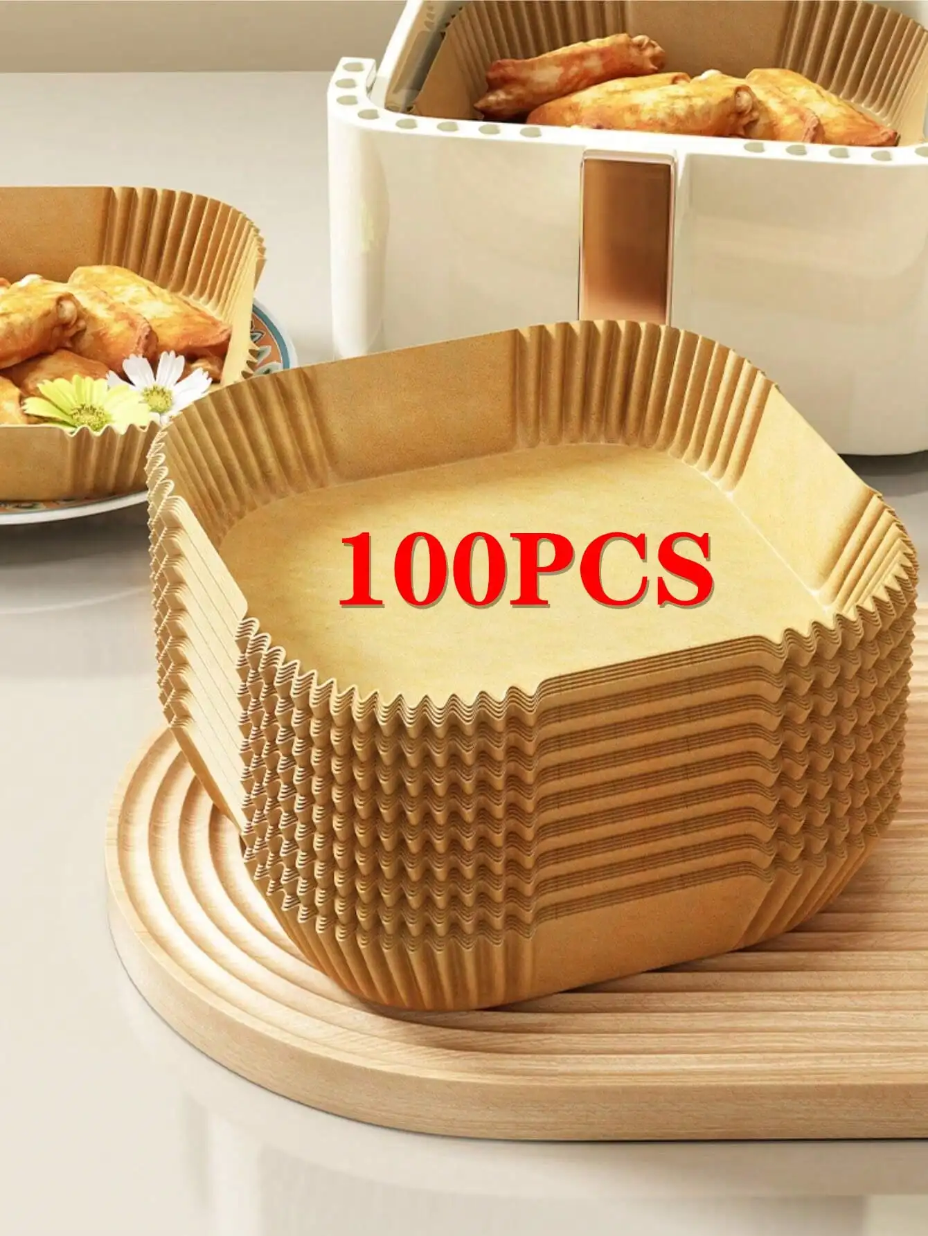 Papel desechable para freidora de aire, tazón de papel para hornear, revestimiento de papel para horno/antiadherente a prueba de aceite, resistente al calor, 50 Uds./100 Uds.