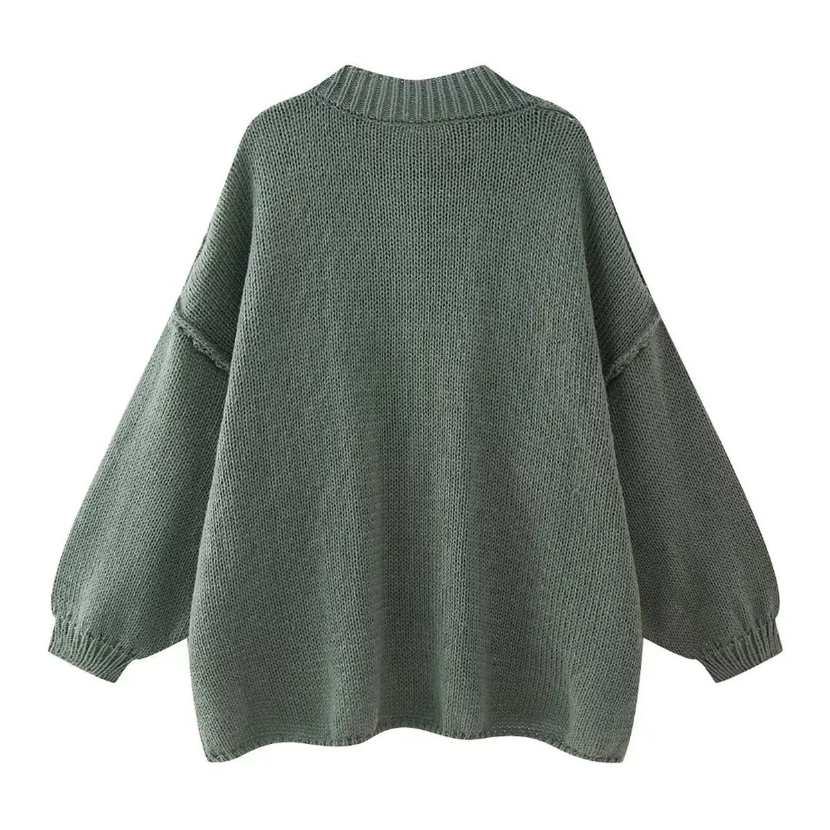 ผู้หญิงเก๋หลวมถักเสื้อกันหนาวแขนยาวฤดูใบไม้ร่วงฤดูหนาว Lazy COZY Basic เสื้อกันหนาวแฟชั่น VINTAGE Coat Lady ชุดลําลอง