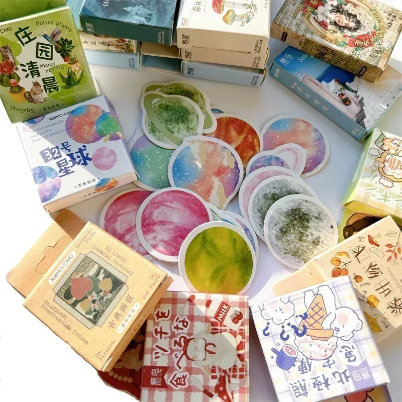 45/46 個ボックスステッカーかわいいミニ動物花さまざまなスタイル日記手作り紙ラベルシール DIY 装飾文具 4 センチメートル