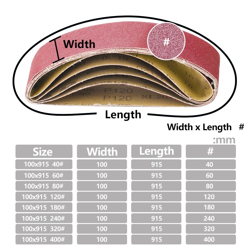 XCAN 915X100Mm Nhám Nhám Thắt Lưng Nhám 40-400 Nhám Giấy Nhám Để Dây Nhám Dụng Cụ Mài Đánh Bóng dụng Cụ 5 Chiếc