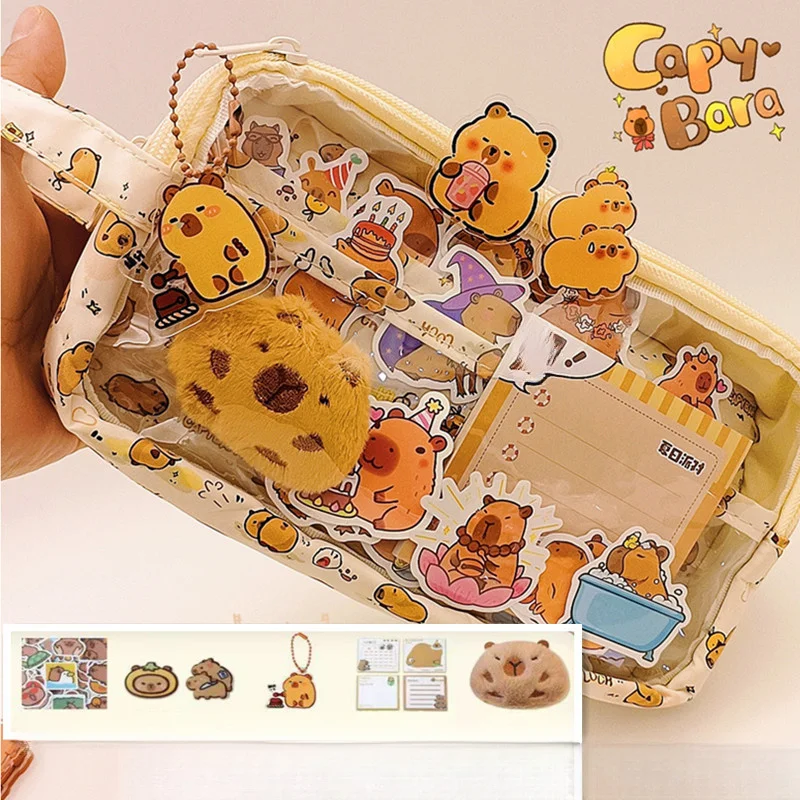 Simpatico astuccio Capibara con serratura - Astuccio estetico in tela Kawaii, organizer trasparente per materiale scolastico con scomparti, include