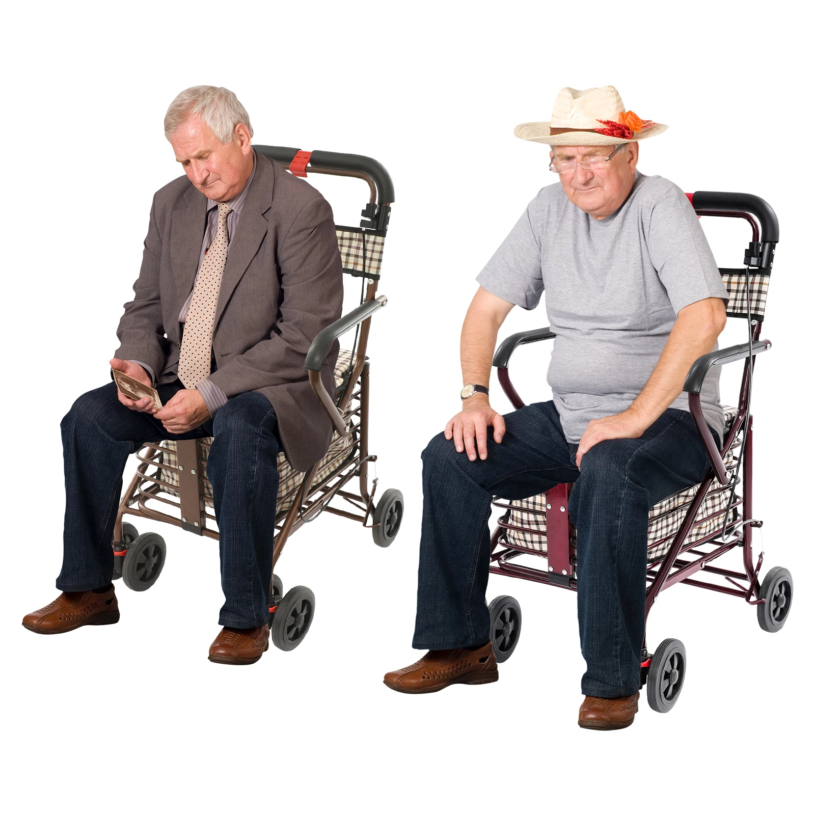 Storage Cart for Olders with Seat Foldable Rolling Walker for Seniors Walking Aids with Seat
