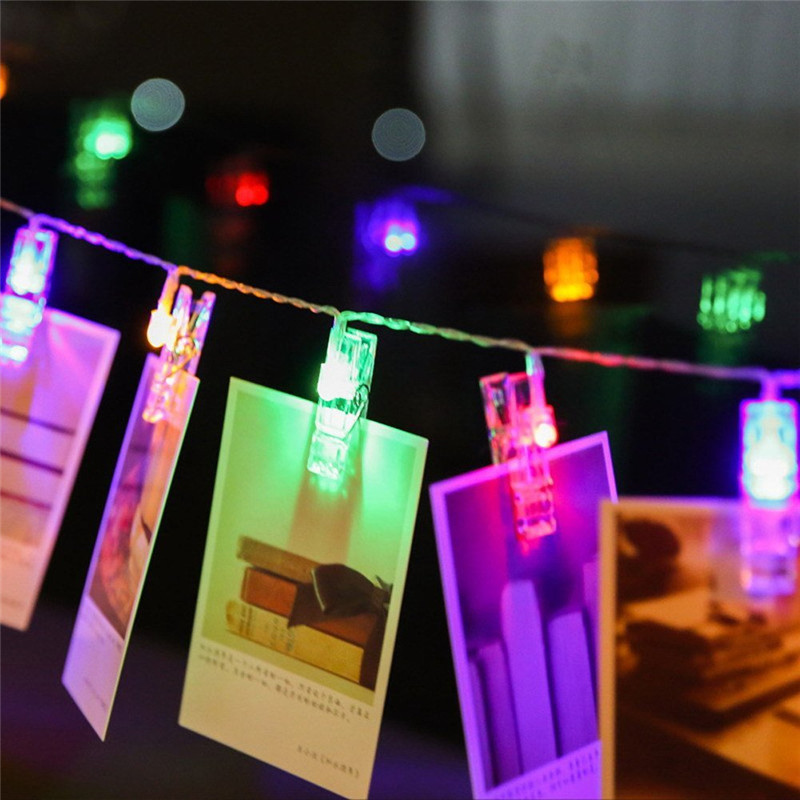 갈 랜드 카드 사진 클립 요정 문자열 조명 20leds Led 요정 빛 크리스마스 침실 DIY Clothespin 모양 배터리 크리스마스 램프