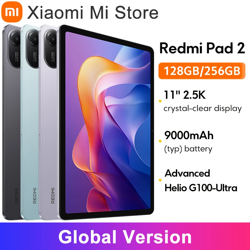 Xiaomi Redmi Pad 2 Глобальная версия 2,5K кристально чистый дисплей Advanced Helio G100-Ultra 11 дюймов 18 Вт быстрая зарядка аккумулятор 9000 мАч