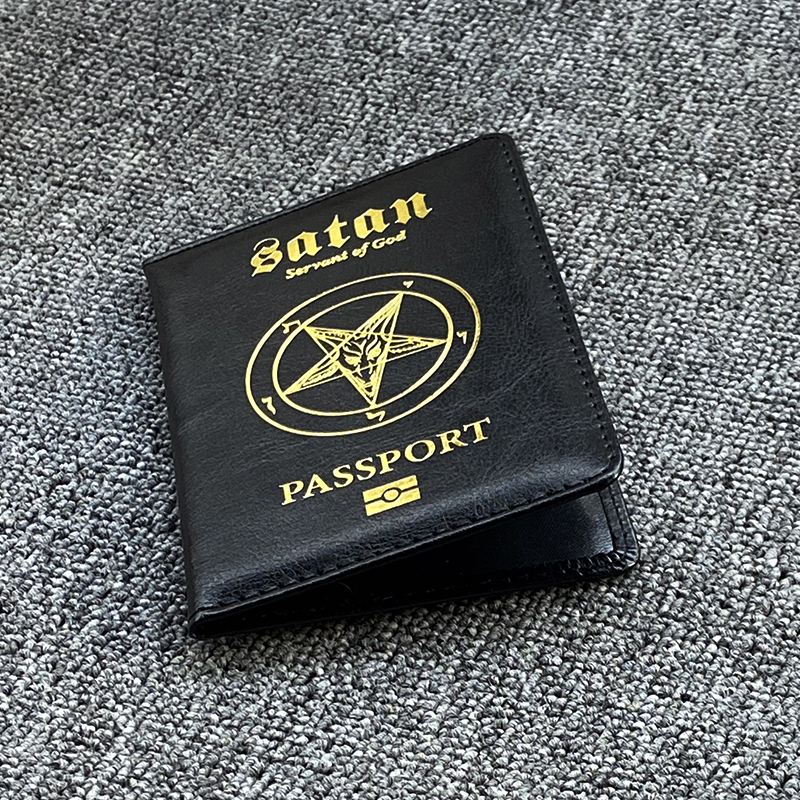 Satanás servo de deus porta-passaporte de couro pu capa de passaporte feminina capa de carteira de viagem para passaportes