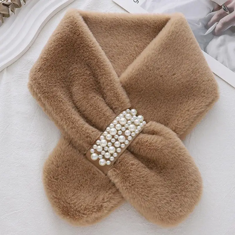 49ME bufanda con hebilla cruzada perlas que combina con todo, bufanda peluda para mujer, bufandas invierno cálidas y a