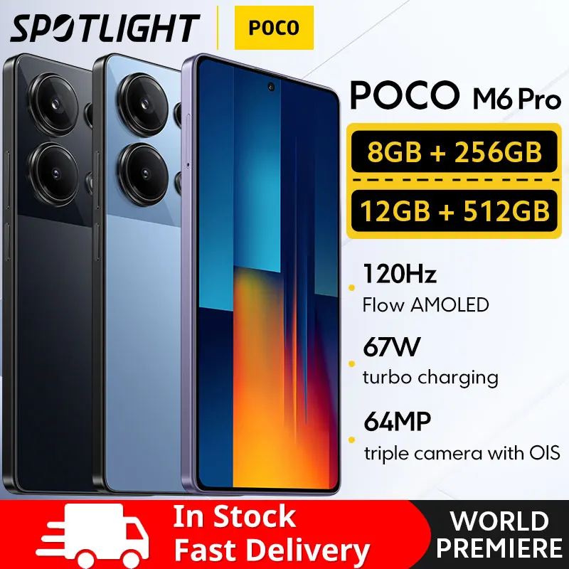 POCO M6 Pro 4G Versão Global Smartphone Helio G99 Ultra 120Hz Fluxo AMOLED 64MP Câmera Tripla com carregamento turbo OIS 67W