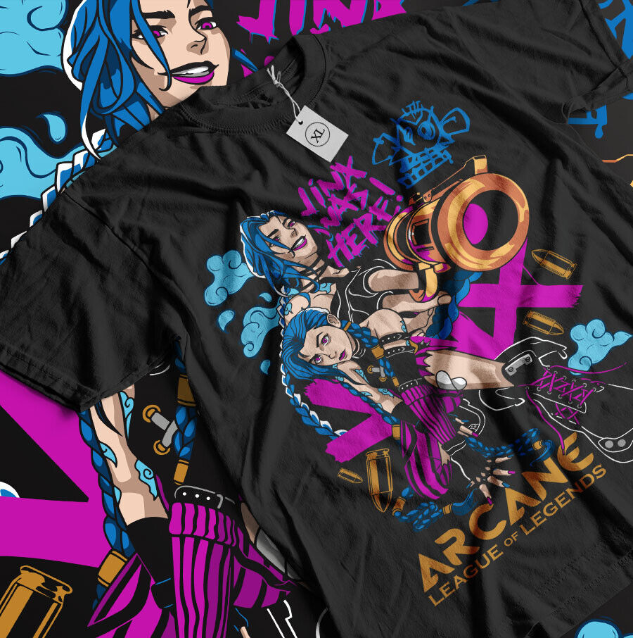 Jinx Arcane Camiseta Anime Japonês Dos Desenhos Animados Jinx Arcane Camiseta Gráfica Todos os Tamanhos