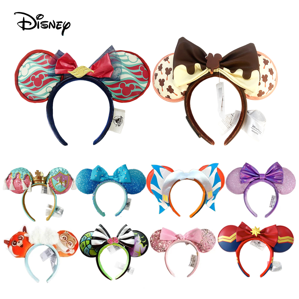 Diadema con orejas de Minnie de Disney, tocado de lentejuelas para fiesta navideña, lazos, disfraz de orejas, diadema de felpa para adultos/niños, regalo