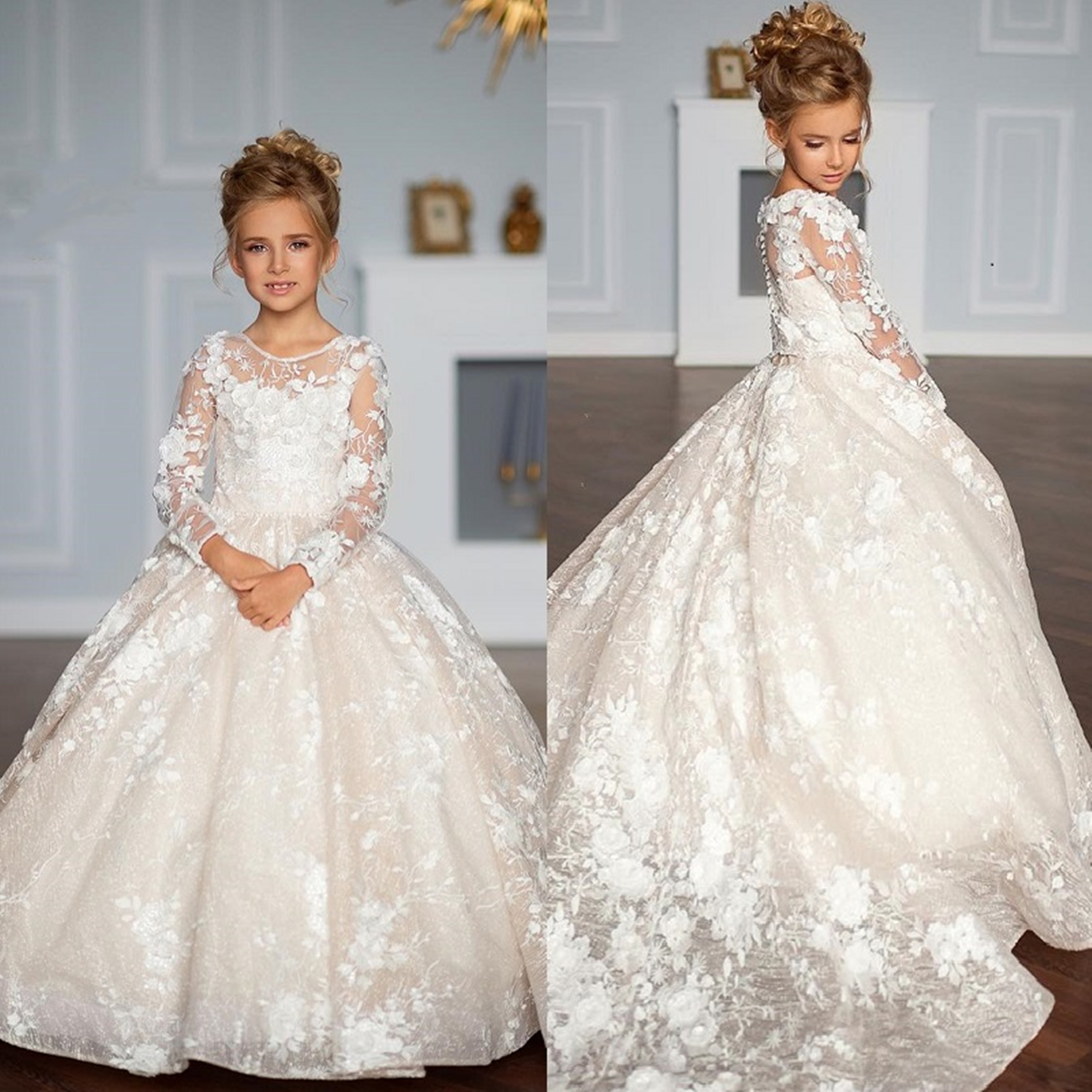 Blume Mädchen Kleid Beugt Kinder Erste heilige Kommunion Kleid Prinzessin Formale Tüll Ballkleid Hochzeit Party