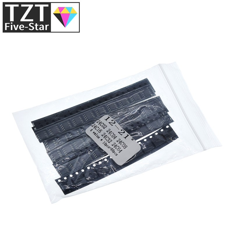 TZT 60pcs = 6 kinds * 10 pcs 24C02 24C04 24C08 24C16 24C32 24C64 Each 10pcs