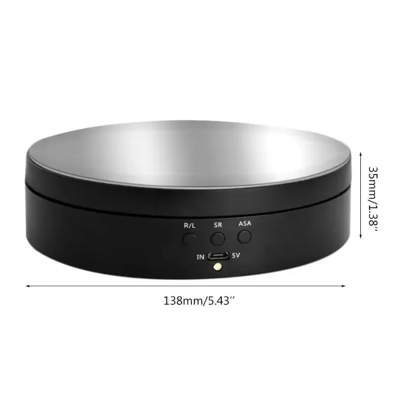 Soporte de exhibición de espejo giratorio motorizado de tres velocidades, tocadiscos de 360 grados, soporte de joyería, fuente de alimentación USB, disparo giratorio