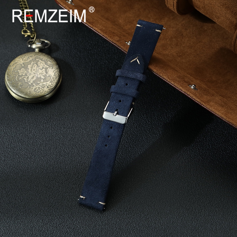 Women Men Handmade Watch Strap 18mm 20mm 22mm Smartwatch Band Quick Release Vintage Suede Leather Wrist Bracelets