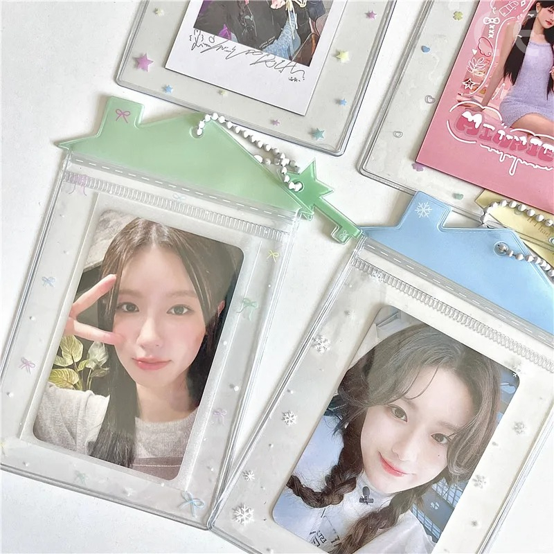 Soporte para tarjetas fotográficas en forma de casa estilo INS Kawaii para fotos de 3 pulgadas, soporte para sesión fotográfica de ídolo k-pop, funda protectora para tarjetas de identificación