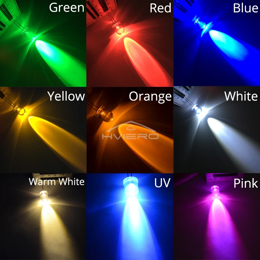 50 個 10 ミリメートルラウンドトップ超高輝度ランプビーズクリア発光ダイオード LED 白赤緑青黄 UV ピンクオレンジドーム電球