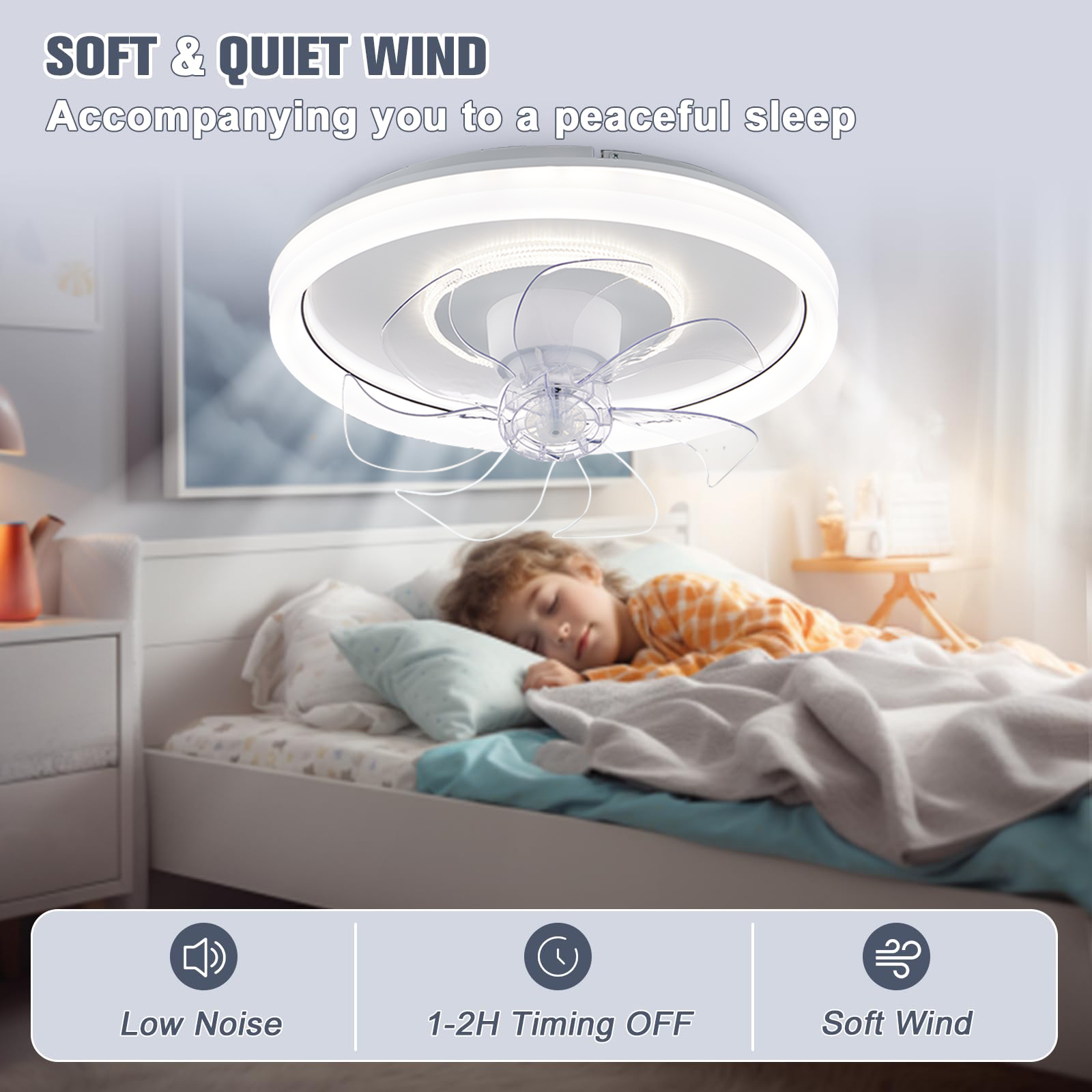 Intelligente Decken ventilator Lüfter mit Lichtern Fernbedienung Schlafzimmer Dekor Ventilator Lampe 48cm Luft unsichtbare Klingen versenkbar leise