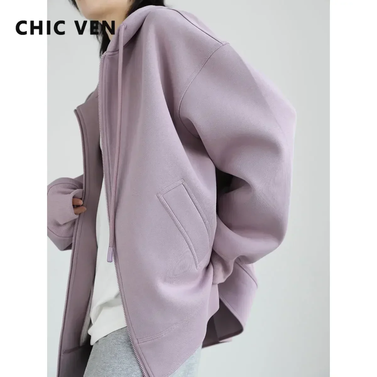CHIC VEN женские толстовки с капюшоном однотонные свободные повседневные женские топы с капюшоном женское пальто средней длины пальто весна осень 2025