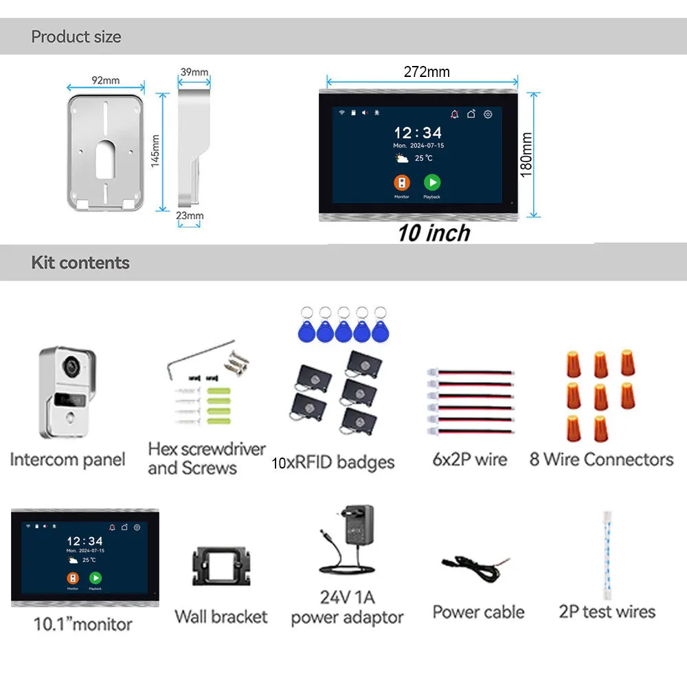 Neue 1080P 10 Zoll Touchscreen Wifi 2 Draht Video Türklingel Smart TUYA Home Video Intercom 32G Karte Rceord kit Bewegungserkennung