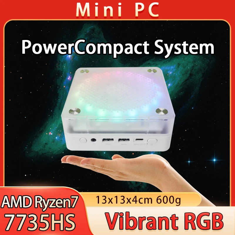 Mini PC Windows 11 Pro AMD Ryzen7 7735HS Mini Computer 8GB/16GB/32GB DDR4 256GB/512GB/1TB PCIE M.2SSD WiFi6 BT5.2 Small computer