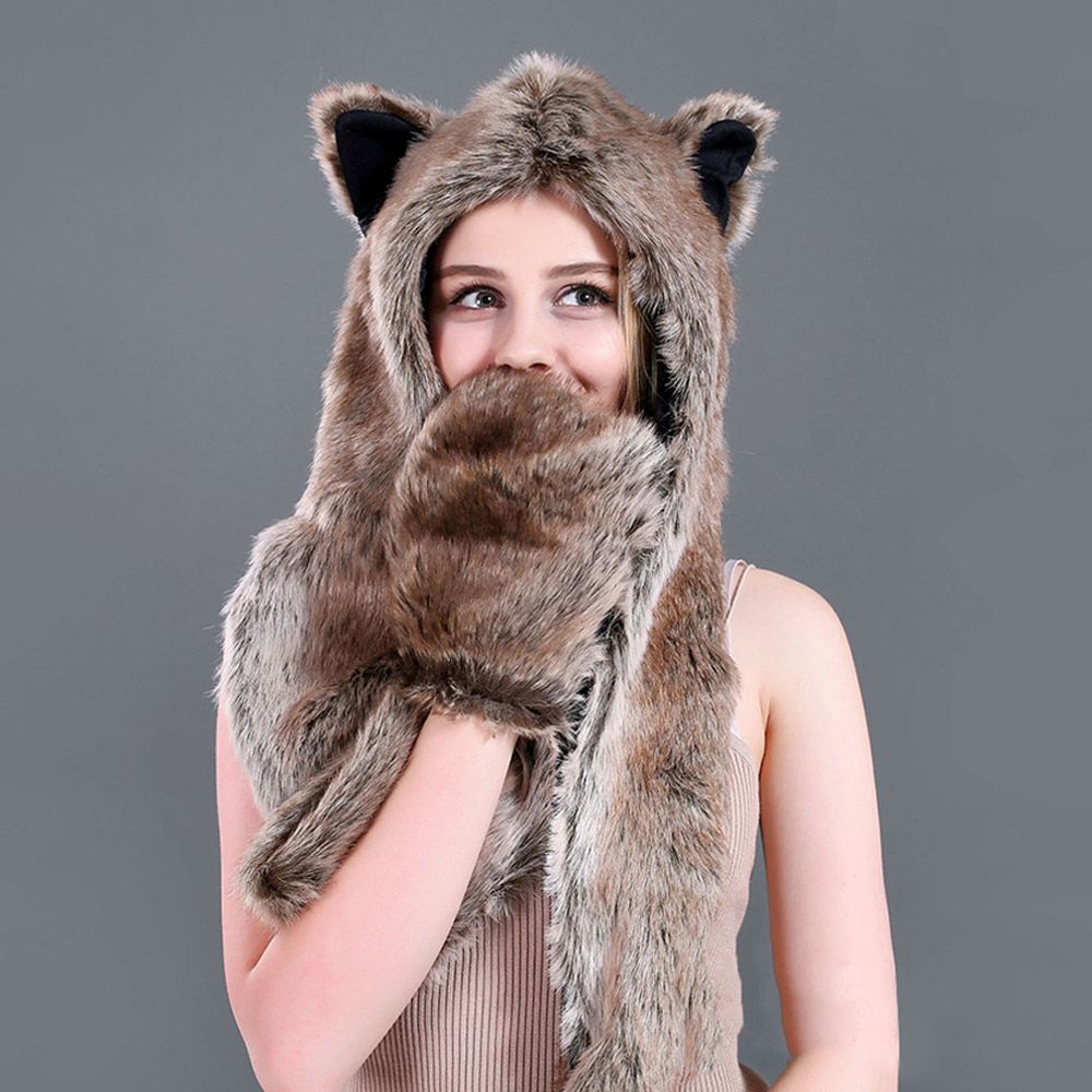 Gorro de orejera cálido para hombre y mujer, gorro de felpa 3 en 1 con bufanda, guantes a prueba de viento, orejeras, Invierno