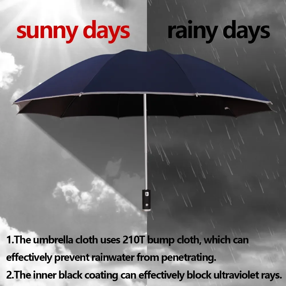 Paraguas de protección solar totalmente automático, plegable, impermeable, con linterna LED, UV, resistente a la lluvia y al viento