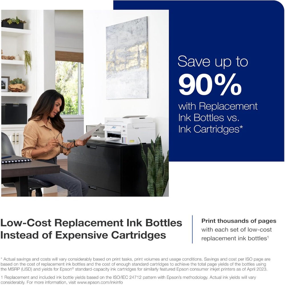 EcoTank ET-4800 Wireless All-in-One Cartridge-Free Supertank Printer with Scanner, Copier, Fax, ADF and Ethernet – Ideal