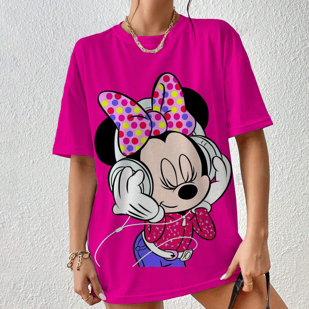 Camiseta con estampado de Mickey Mouse para mujer, camisa de verano para hombre, blusas de moda para mujer, Tops femeninos de Minnie de dibujos animados, ropa Kawaii 2024
