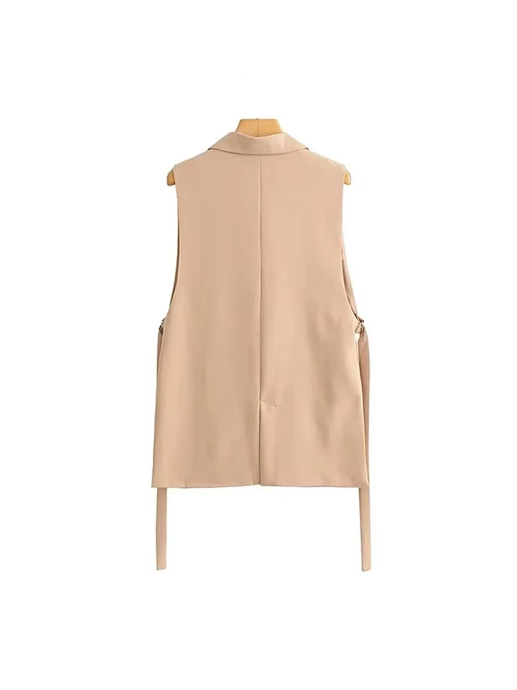 Frauen Mode Mit Wasserhähne Seitenschlitze Weste Vintage Ärmel Vorderen Knopf Weibliche Oberbekleidung Chic Weste Tops