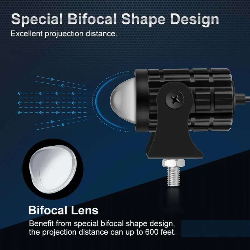 Refletor led para motocicleta com interruptor, 2 peças, super brilhante, projetor de farol para exploradores, lente olho de peixe, led para moto neblina