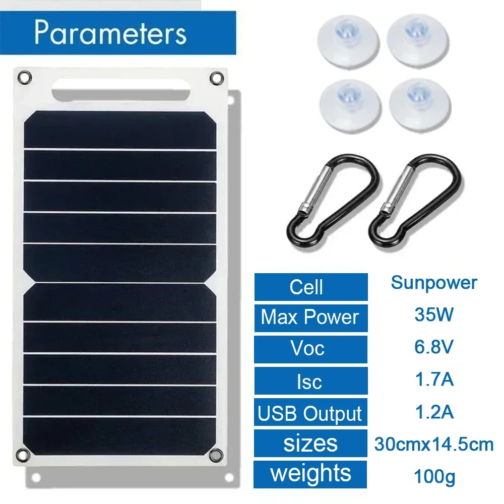 Panel Solar portátil Sunpower de 35W, placa Solar de 5V con cargador estabilizador seguro USB para teléfono, banco de energía, Camping al aire libre, hogar, regalo RV