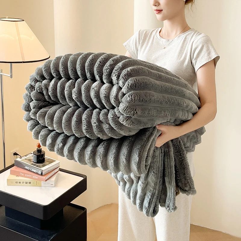 Manta multifuncional de rayas anchas y gruesas de color sólido, se puede utilizar como manta para sábana, manta para siesta, manta para mascotas