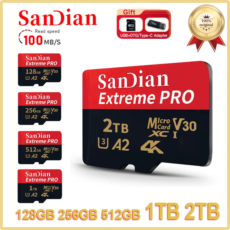 Tarjeta Micro TF SD original, 128GB, 256GB, Clase 10, tarjeta de memoria de alta velocidad U3, 4K, 512GB, tarjeta Flash TF de 1TB para cámara de teléfono inteligente, Dron
