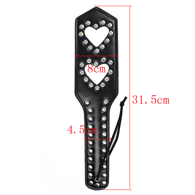 Heart Shaped Hollow Paddle Slapper, Riding Crops Flogger, Horsewhips Spikes, Rebite Inlay, Couro Spanking Paddle, 31,5 cm