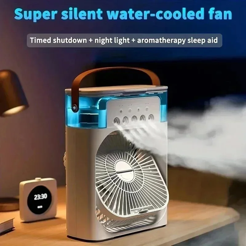 Ventilador portátil 3 en 1, aire acondicionado, Enfriador de aire pequeño para el hogar, luces LED nocturnas, humidificador, ajuste de aire, ventiladores para el hogar, triangulación de envíos